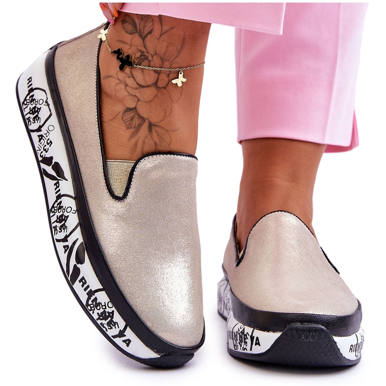 S.Barski Naisten Slip-On nahkalenkkarit kultaiset Ottavia kultainen