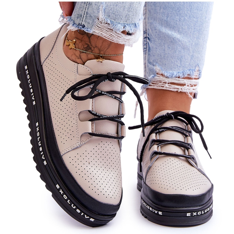 S.Barski Nahkainen harjakattoiset urheilukengät Beige Leonor