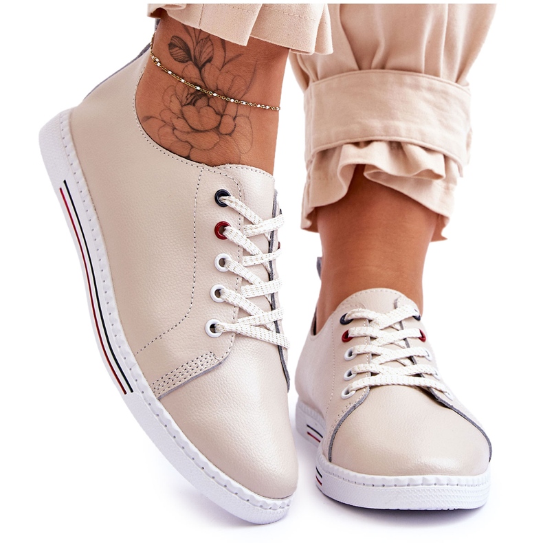 S.Barski Naisten nahkalenkkarit beige Renes ruskea