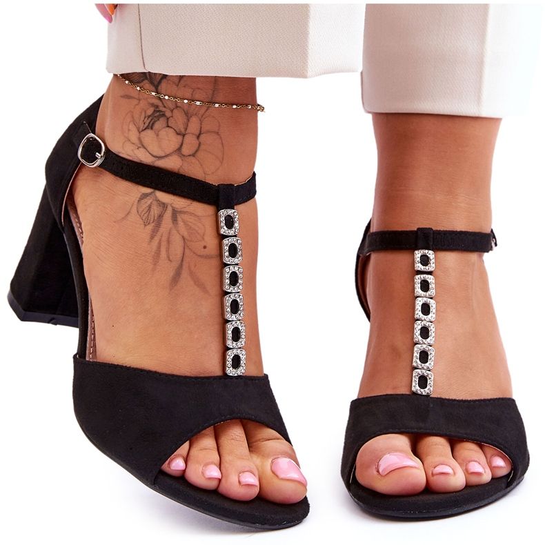 S.Barski Naisten mokkanahkaiset sandaalit kantapäässä Black Florines musta