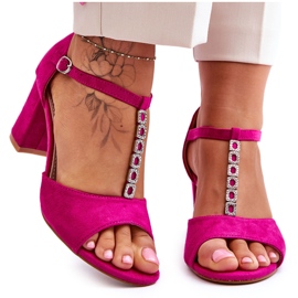 S.Barski Naisten mokkanahkaiset sandaalit kantapäässä Fuchsia Florines vaaleanpunainen