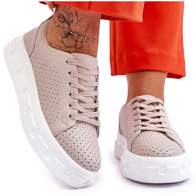 S.Barski Nahkaiset urheilukengät paksulla Beige Montigolla