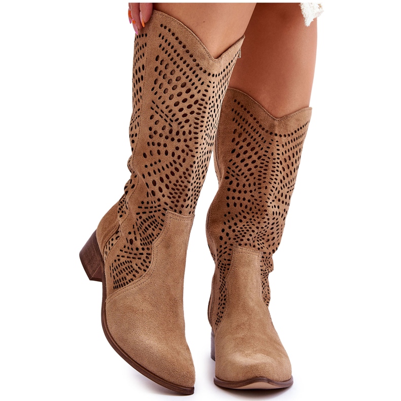 Lewski Shoes Suede Cowboy Boots Before The Knee Leewski-kengät 3305 beige ruskea