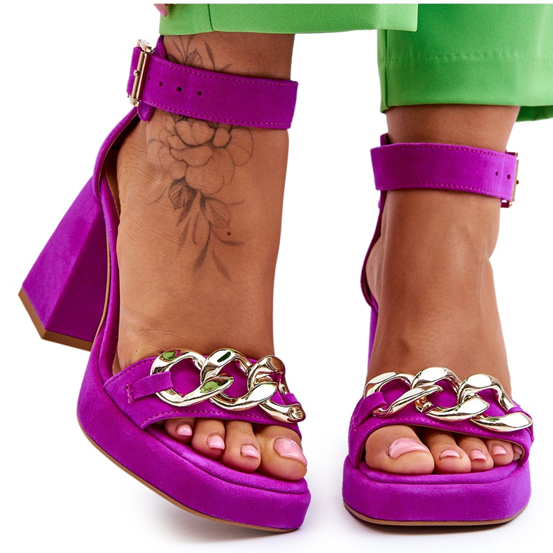 Lewski Shoes Naisten mokkanahkasandaalit massiivisilla koroilla Leski-kengät 3207 Fuchsia vaaleanpunainen