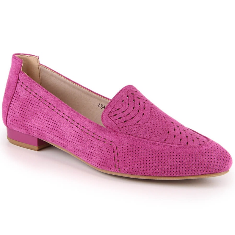 Naisten mokkanahkaiset harjakattoiset kengät fuksia Jezzi ASA151-18 vaaleanpunainen
