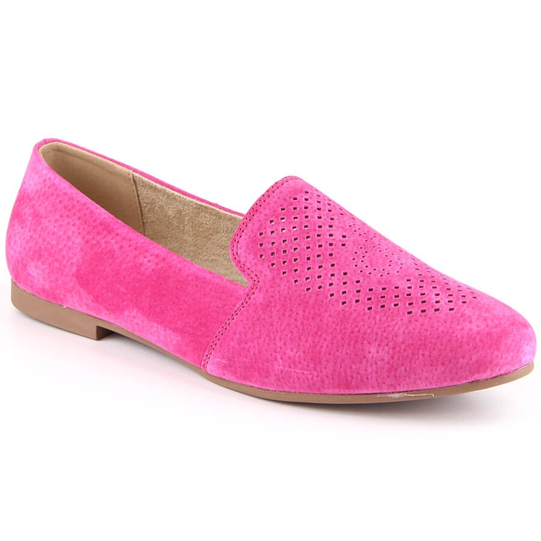 Nahkaa mokkanahka mukavat slip-on kengät fuksia S.Barski LR29515 vaaleanpunainen