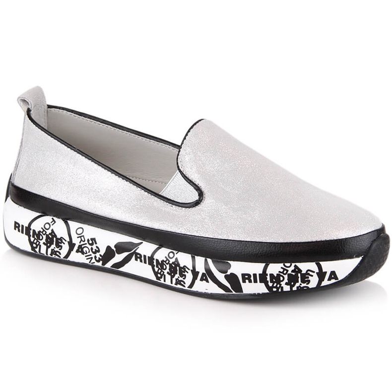 S.Barski LR29050 nahkaiset mukavat slip-on kengät naisille hopea