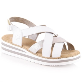 Nahkaiset mukavat naisten kiila sandaalit valkoinen Rieker V0279-80