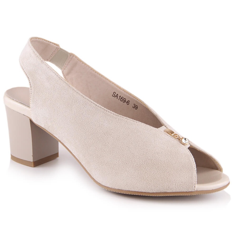 M. DASZYŃSKI Naisten mokkanahkasandaalit beigenvärisessä pylvään päällä M.Daszyński SA169-6