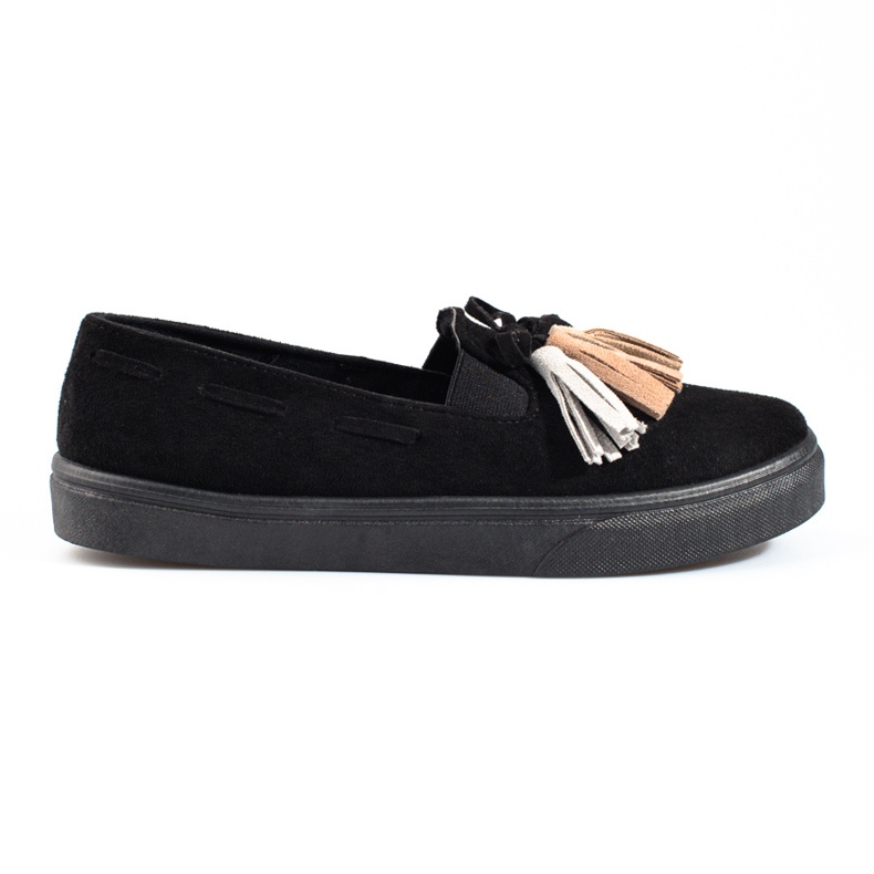 Shelovet musta mokkanahka hapsuinen slip-on