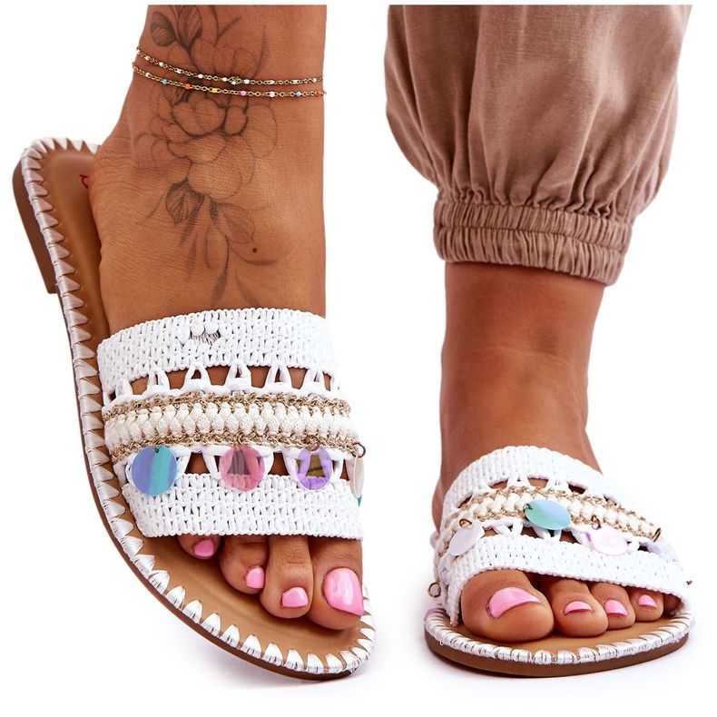 Naisten punotut koristeelliset tossut, valkoinen Millano