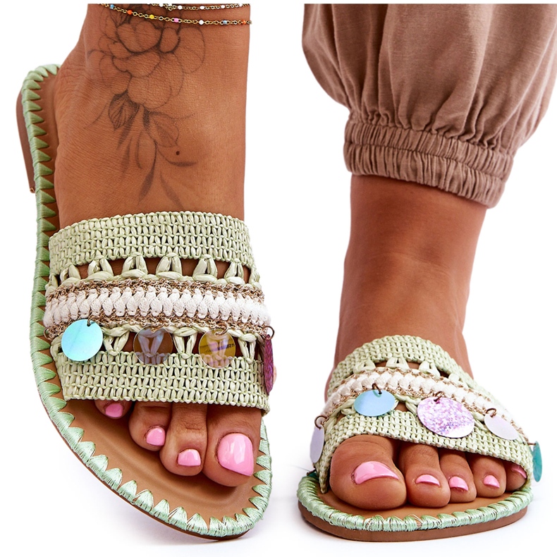 PS1 Naisten punotut koristeelliset tossut, vihreä Millano