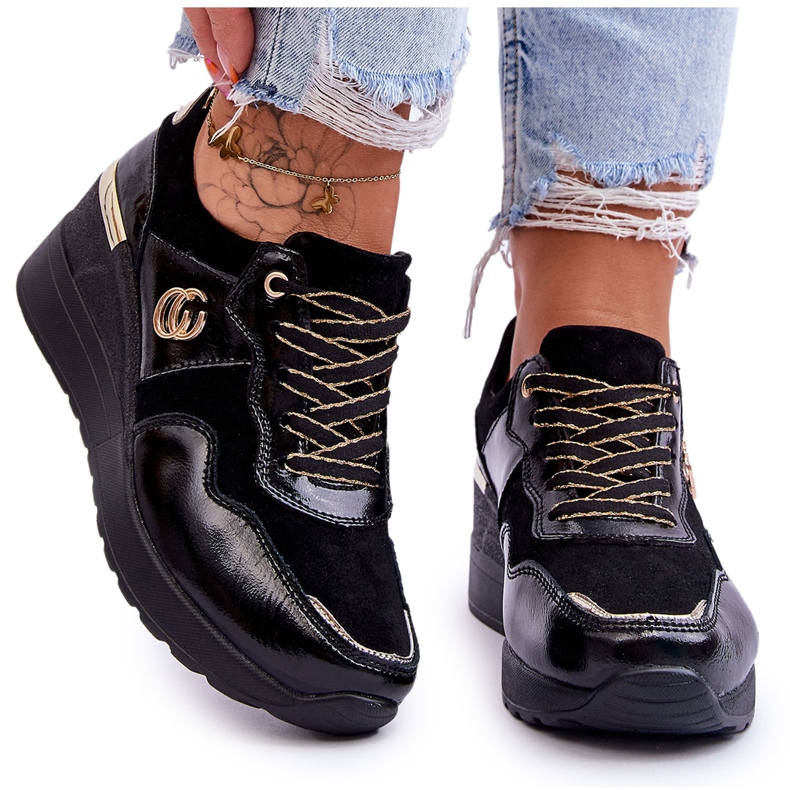 S.Barski Naisten nahkaiset urheilukengät musta Rebeca