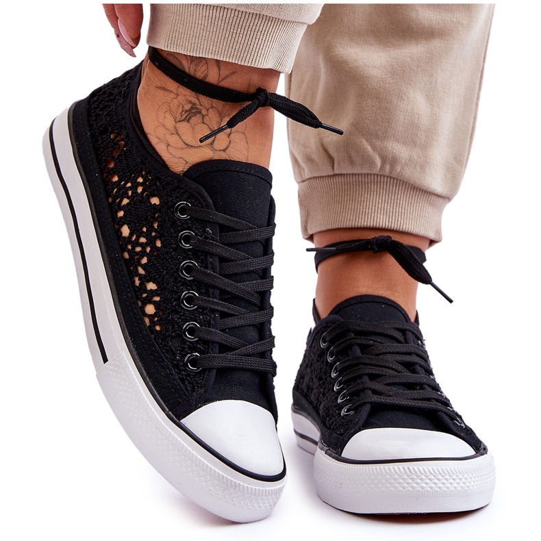 Naisten pitsitekstiililenkkarit, mustat Fergo