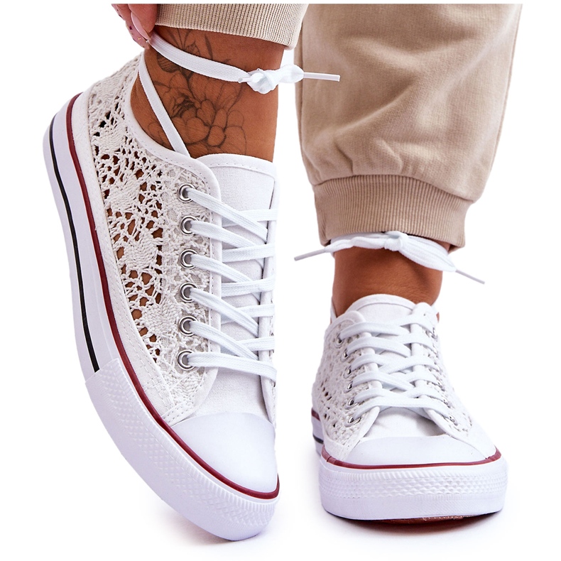 Naisten pitsitekstiililenkkarit, valkoinen Fergo