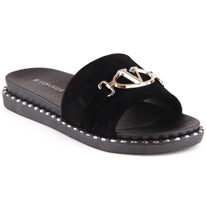 Naisten mokkanahkaiset tossut, joissa musta koriste Vinceza 30183