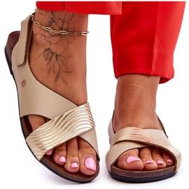 Lemar Kultaiset ja beigeniset Addison Velcro -nahkasandaalit