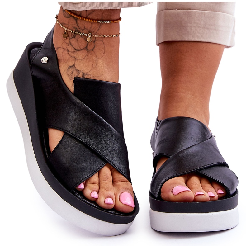 Lemar Mustat Morgan Leather Wedge sandaalit