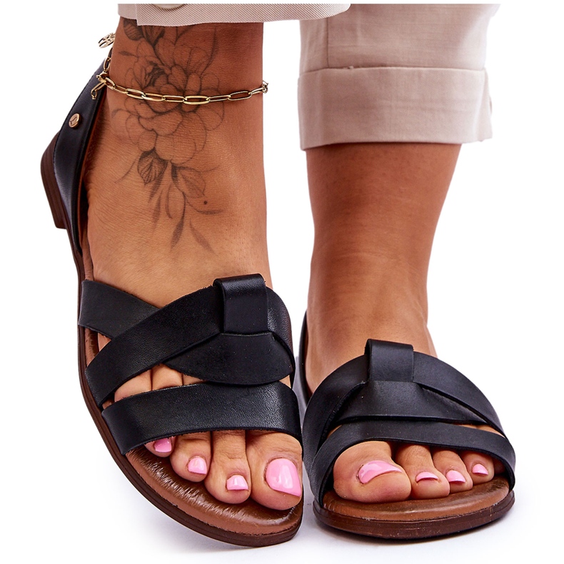 Zazoo Mukavat mustat Kayla nahkasandaalit