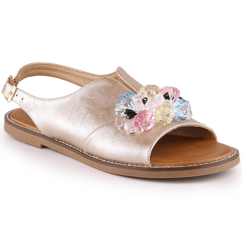 Naisten litteät metallisandaalit kultaisilla kristalleilla Vinceza 17238 kultainen