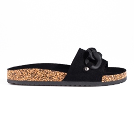 W. Potocki Naisten mustat mokkanahkaiset tossut Potocki-ketjulla