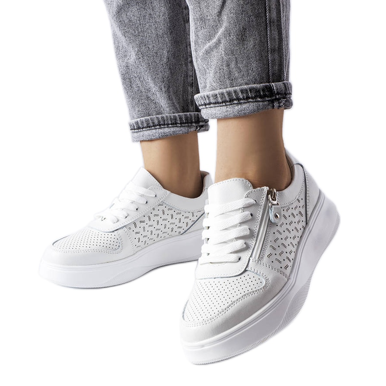 Valkoiset nahkakengät, joissa on Jezzi-vetoketju valkoinen