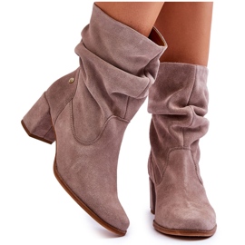 Maciejka mokkanahkaiset, joustavat saappaat 06005-10 tumma beige