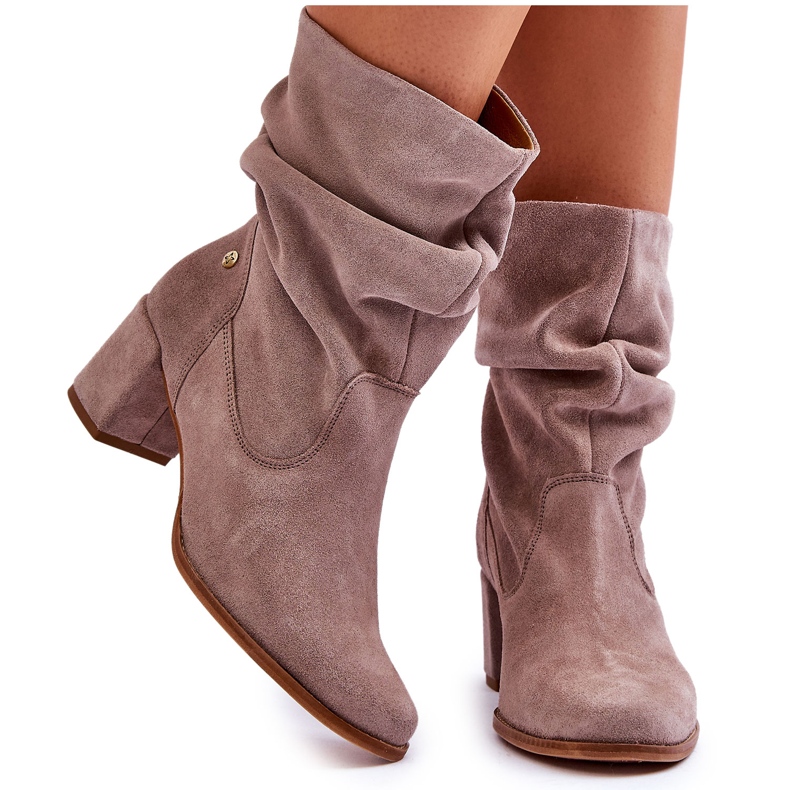 Maciejka mokkanahkaiset, joustavat saappaat 06005-10 tumma beige