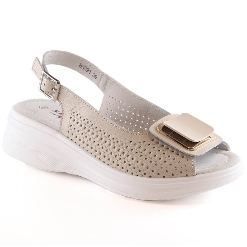 Naisten mukavat nahkaiset kiila sandaalit beige S.Barski BN291