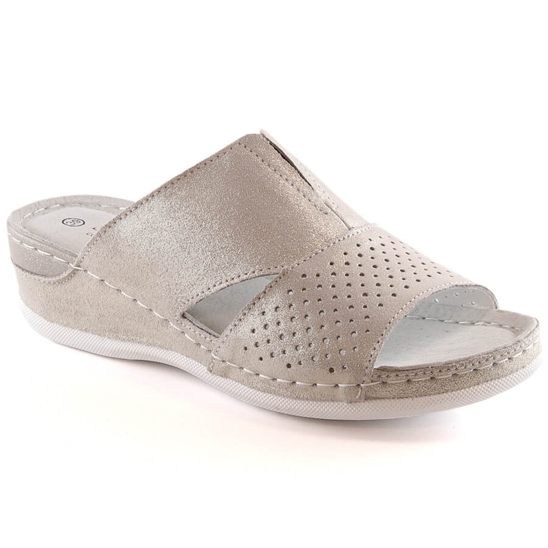 Naisten mukavat nahkatossut, joissa kuminauha kultaa S.Barski BN290 kultainen