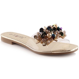 Naisten mukavat läpinäkyvät tossut kultaisilla helmillä S.Barski Kv 576-3 kultainen