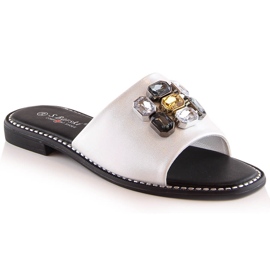 Naisten litteät mukavat valkoiset tossut zirkoneilla S.Barski Kv 2775-31 valkoinen