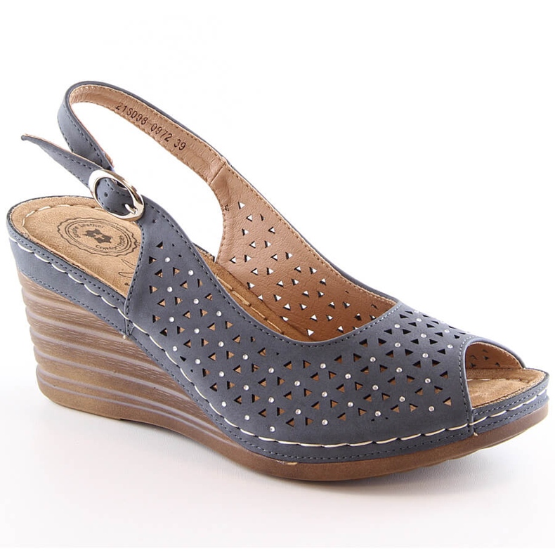 Naisten mukavat sandaalit kiilalla zirkoneilla laivastonsininen eVento 0972