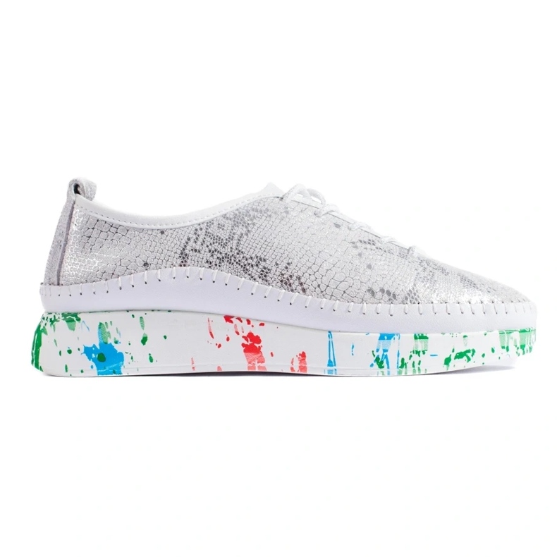 Naisten hopeiset nahkakengät värillisellä Shelovet-alustalla hopea