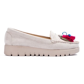 W. Potocki Potockin harmaat mokkanahkaiset boho-loaferit hapsuilla