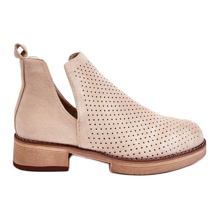 Suede harjakattoiset saappaat tasaisella kantapäällä, beige