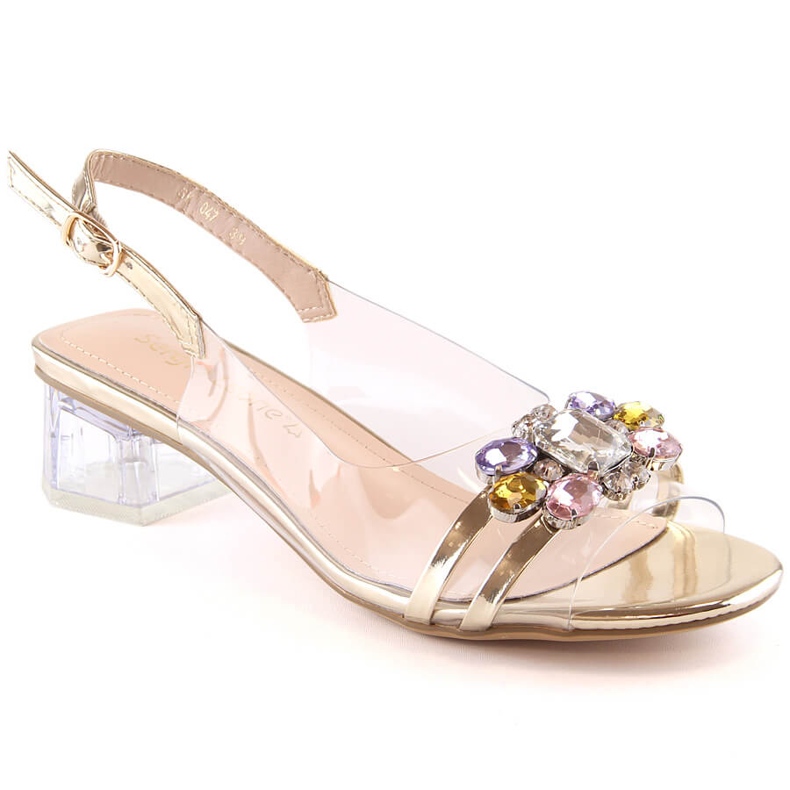 Läpinäkyvät sandaalit matalalla kantapäällä kultaisilla kristalleilla Sergio Leone SK047 kultainen