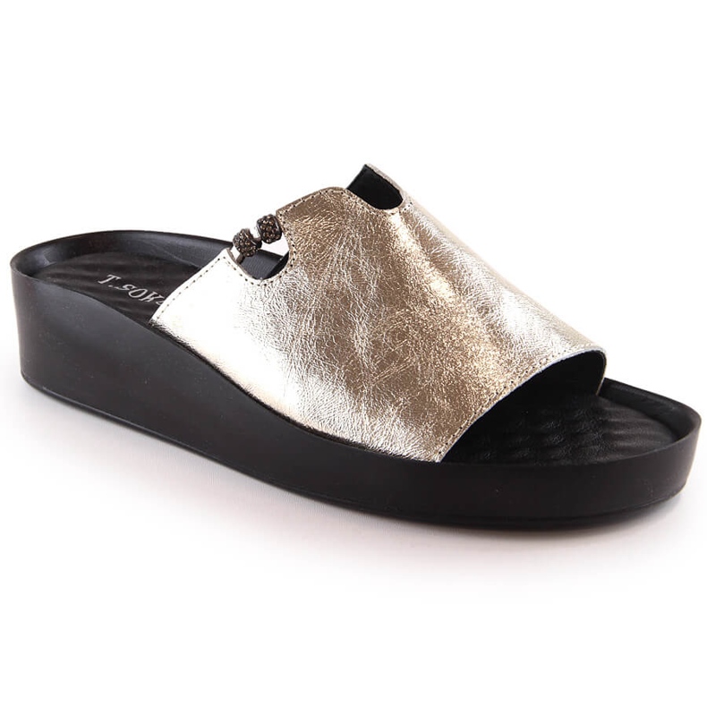 Naisten nahkaiset metalliset kultaiset tossut T.Sokolski L23-346 kultainen