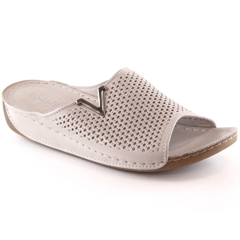 Naisten harjakattoiset beigenväriset nahkatossut T.Sokolski L23-356