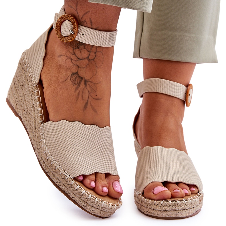Leather Wedge Sandaalit Comfort Shoe Beige Verola