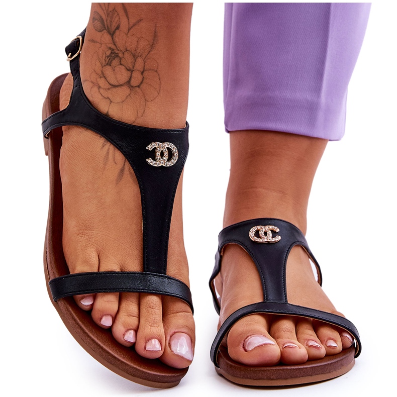 Litteät sandaalit koristeella S.Barski KV-5541-45 Musta