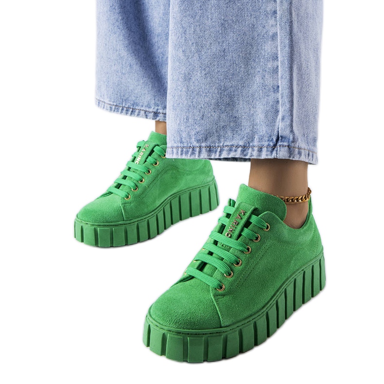 Karinon vihreät mokkanahka kengät