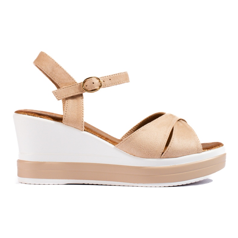 Naisten beige-väriset Shelovet-kiila sandaalit