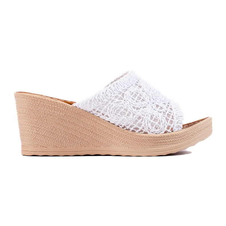 W. Potocki Naisten kiilatossut harjakattoisella raidalla, valkoinen Potocki