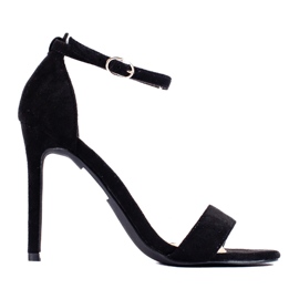 W. Potocki Potockin mustat mokkanahkaiset korkeakorkoiset sandaalit