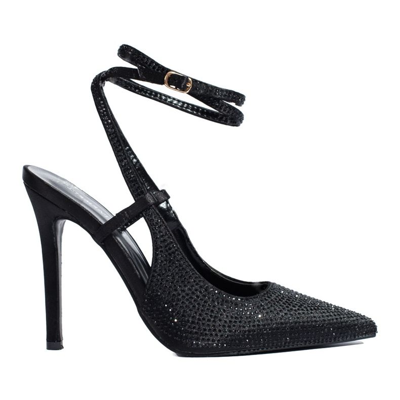 Shelovetin mustat korkokengät, joissa kristalleja