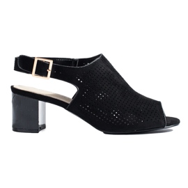 Naisten mustat harjakattoiset mokkanahkakorkosandaalit Shelovet