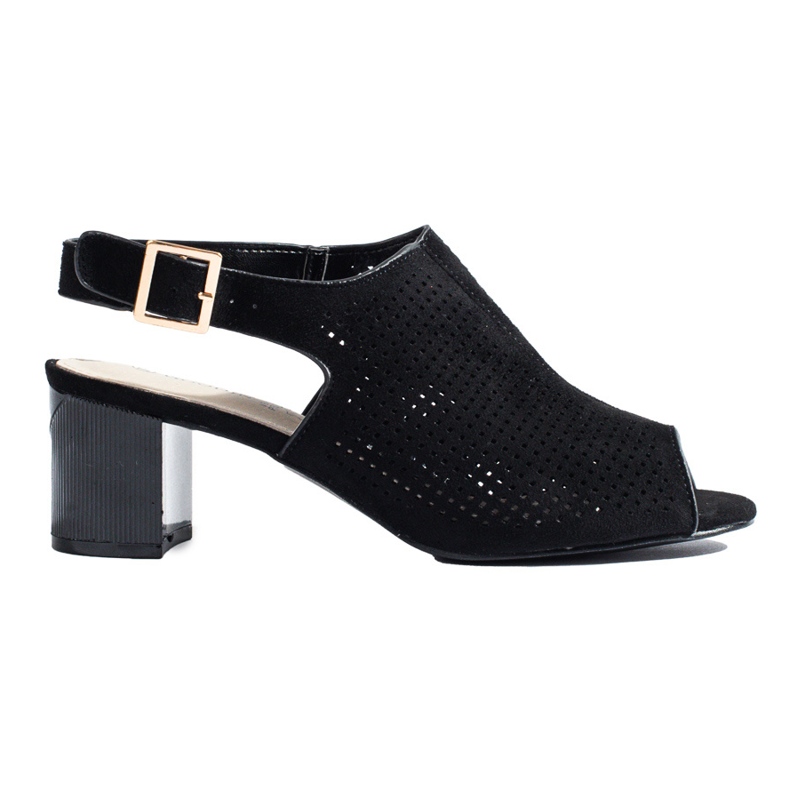 Naisten mustat harjakattoiset mokkanahkakorkosandaalit Shelovet