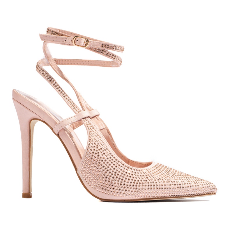 Shelovetin beigenväriset pumput korkealla kantapäällä kristalleilla