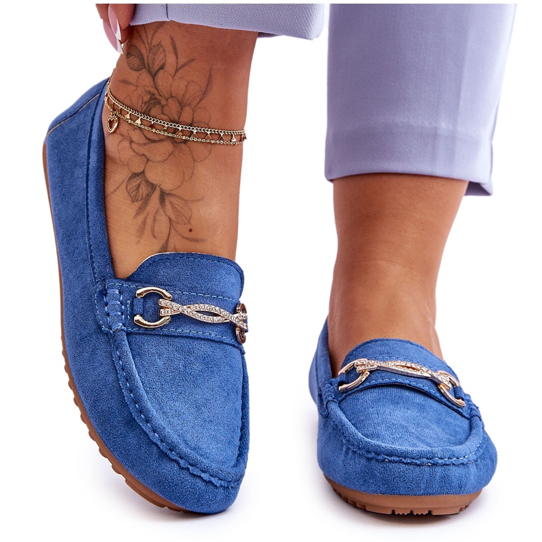 Klassiset mokkanahkaiset mokasiinit Amera Blue -koristeella sininen